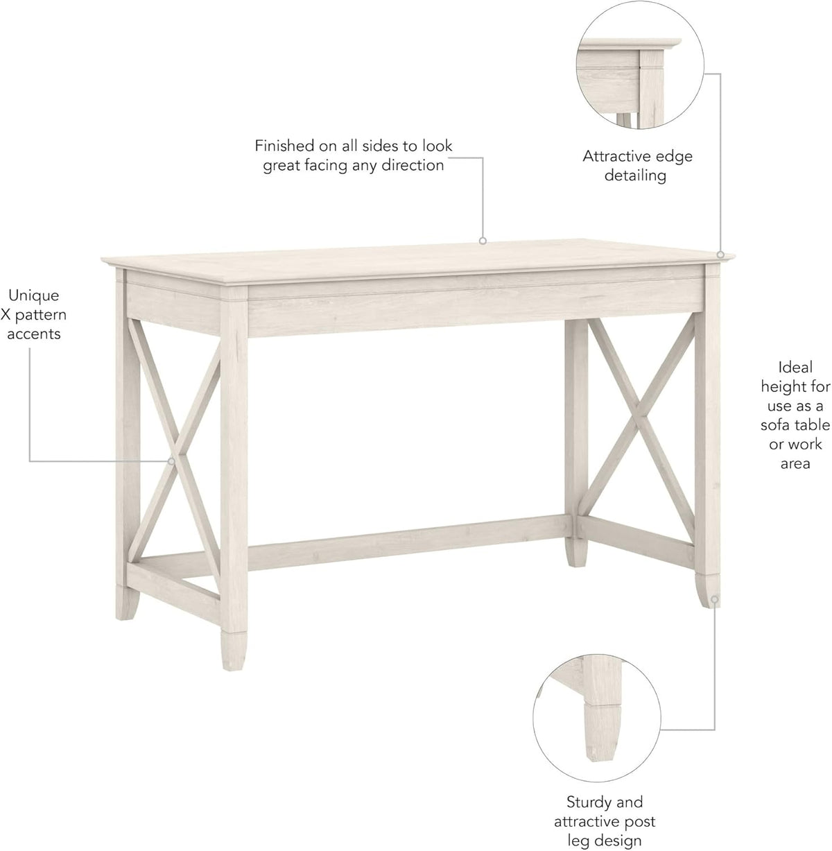 Bush Furniture Key West 48W Writing Desk in Linen White Oak