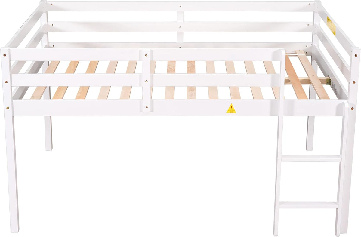 HomSof Full Loft Bed with Guard Rail & Ladder,No Box Spring Needed,Easy Assembly,White