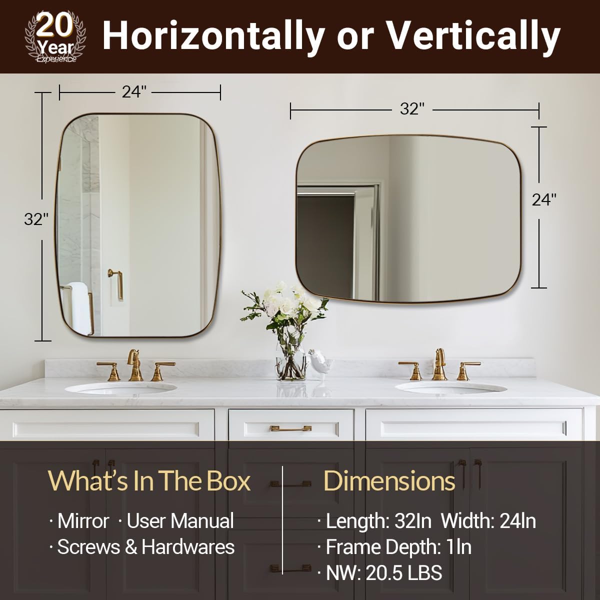 ANDY STAR Bronze Bathroom Mirror, 24x32 Oblong Vanity Mirror with Stainless Steel Metal Frame, Oil Bronze Oval Mirror for Over Sink, Modern Anti Rust Wall Mounted