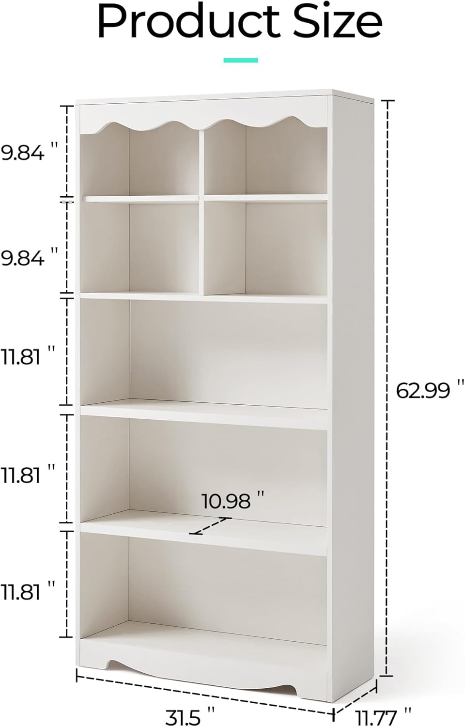 LINSY HOME 5-Shelf Bookcase Wooden, 63" Tall Bookshelf with Storage, Open Floor Standing Cube Shelf Bookcase Libreros, Beige Modern Book Shelf for Bedroom, Living Room, White Oak
