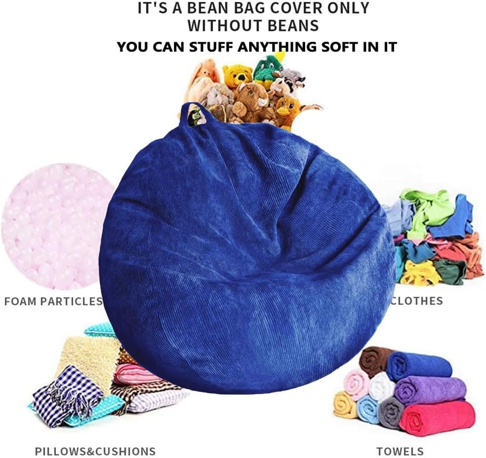 Stuffed Animal Storage Bean Bag Chair Cover (No Filler) Washable Ultra Soft Corduroy Bean Bag Cover for Organizing Plush Toys or Textile, Sack Bean Bag for Adults, Teens