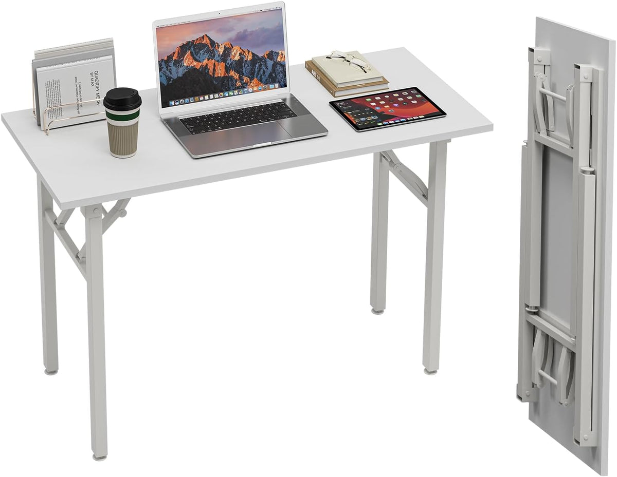 TEMI Small Computer Desk Folding Table - 43.3" Foldable Office Desk, No Assembly, Perfect for Small Spaces in Bedroom, Dorm, or Apartment, Portable Mini Desk or Study Table with Compact Design, White
