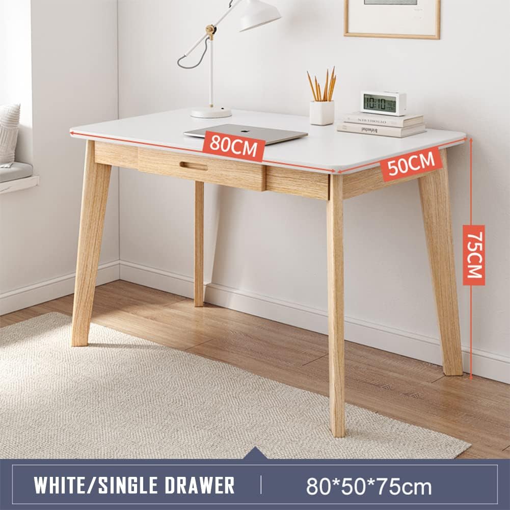 IOTXY Solid Wood Writing Desk - Home Office Workbench Desk with Drawer, 31.5" Width Laptop Computer Work Study Table in White