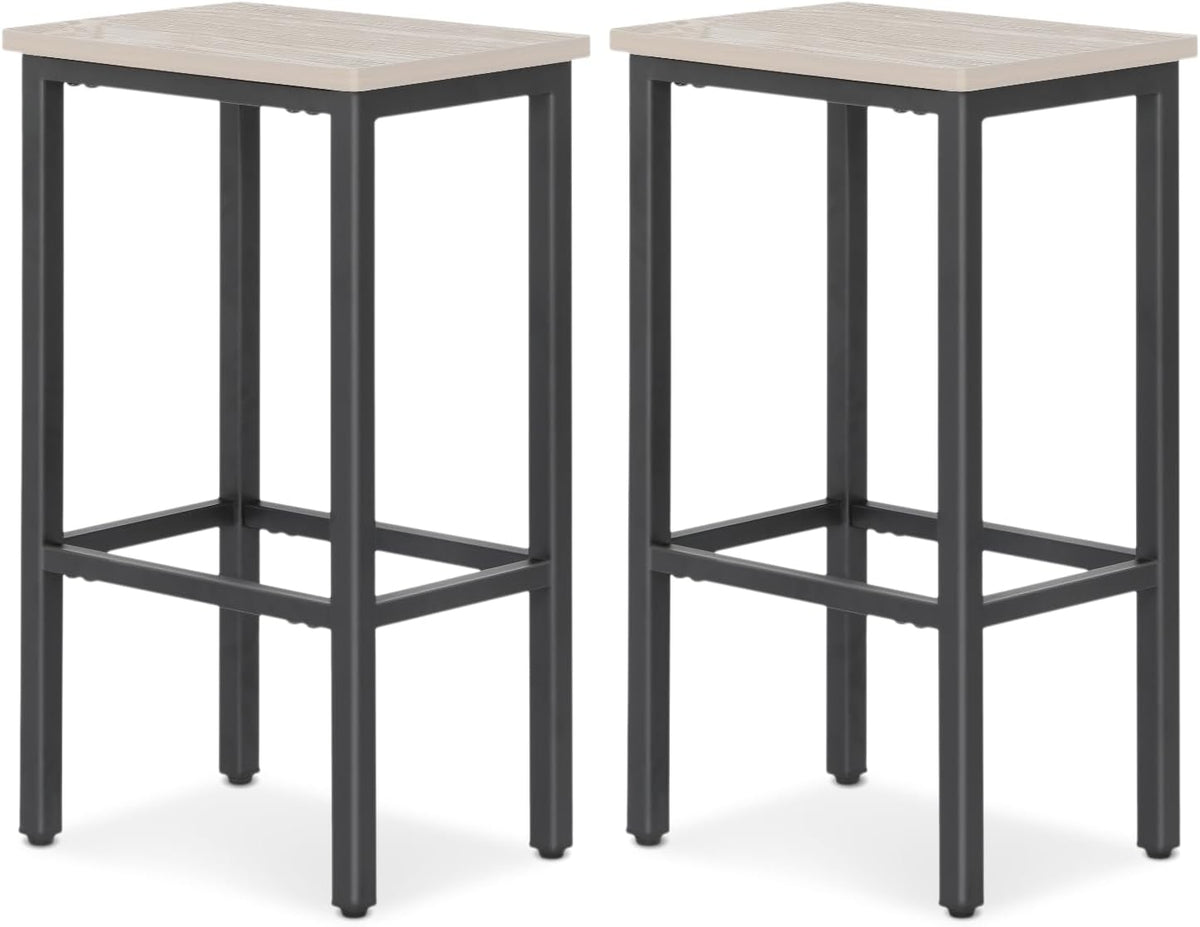 Athena Collection Bar Stools Set of 2, 26 Inches Counter Height Bar Stools Backless with Metal Legs and Footrest, Wood Barstools for Home, Kitchen Island, Counter, Grey