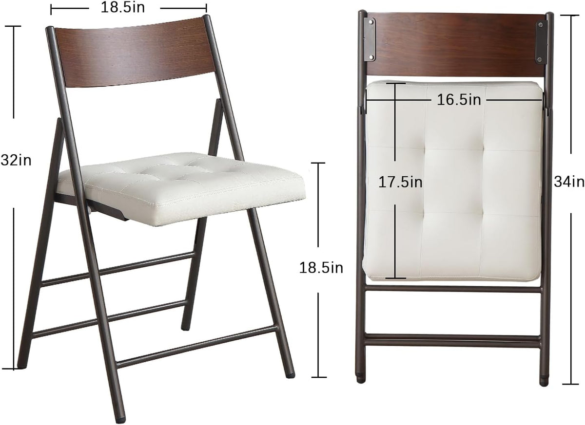 2 Pack Folding Chairs with Thick Padded Seat,Heavy Duty Steel Frame Foldable Dining Chairs with Soft Cushion Set of 2,Portable Indoor Outdoor for Home Kitchen,Office,Events,Wedding(White)