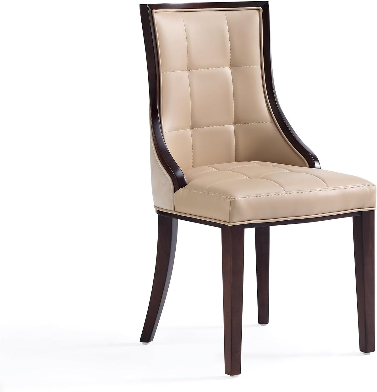 Manhattan Comfort Fifth Avenue Faux Leather Dining Chairs, Parsons Accent Furniture with Padded Wingback Seat, Fine Rectangular Stitching and Solid Beech Wood Frame, Set of 2, Tan