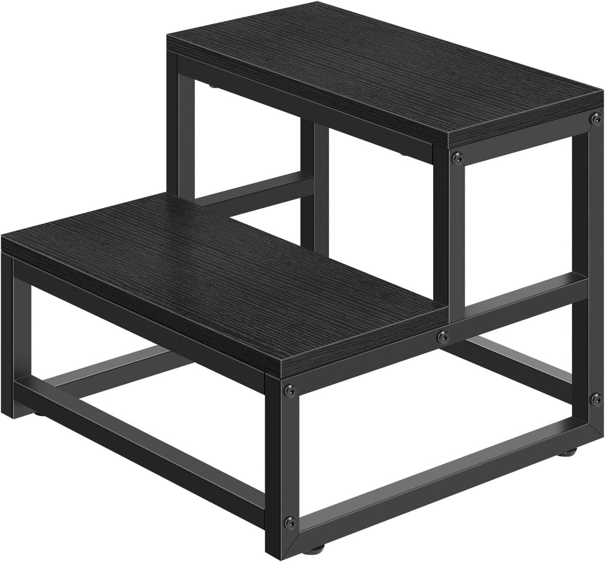 Wood and Metal 2 Step Stool for Adults & Kids – Heavy Duty Rustic Step Stools, 500 Lbs Capacity Non-Slip Stepping Stool for High Beds, Kitchen, Bathroom, Closet, Durable Foot Stool for Home Use,Black