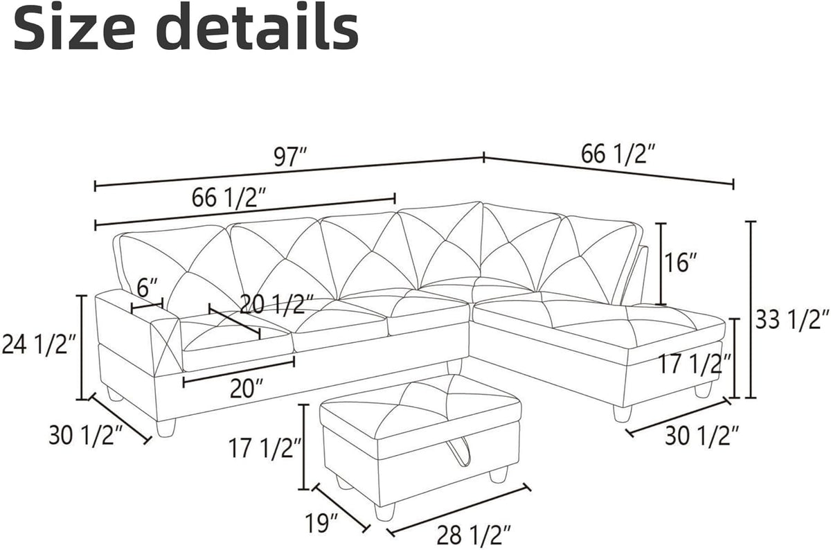 L Shaped Sectional Couch Sofa, Modern Couches for Living Room, Comfy 4 Seat Modular Sectional Sofa with Ottoman Storage for Bedroom Apartment, Red