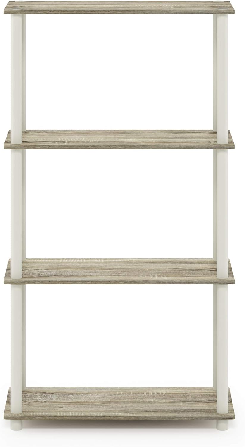 Furinno Turn-N-Tube 4-Tier Multipurpose Shelf Display Rack, Round Tubes, Sonoma Oak/White