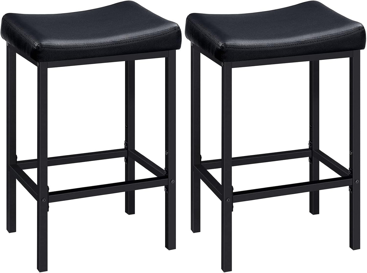 HOOBRO Bar Stools, Set of 2 Bar Chairs, Counter Height Stools, Saddle Barstools with Curved Surface, 24.8 Inches, 2.4" Thick Upholstery, for Kitchen, Dining Room, Cafe Black BB10BY01