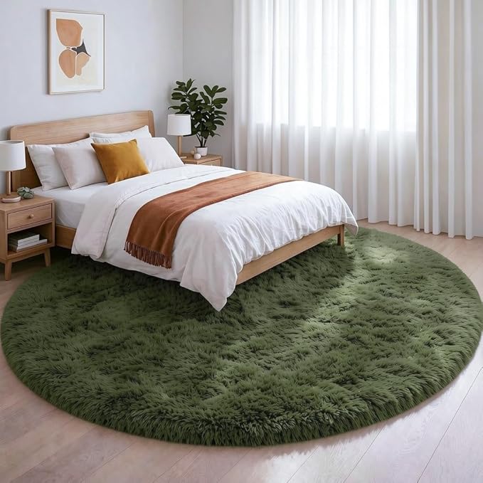 Amdrebio Olive Green Round Rug 5Ft