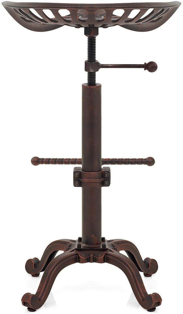 LOKKHAN Rustic Industrial Bar Stool - Cast Iron Tractor Stool Adjustable Height Swivel Breakfast Bar Stool (Copper)