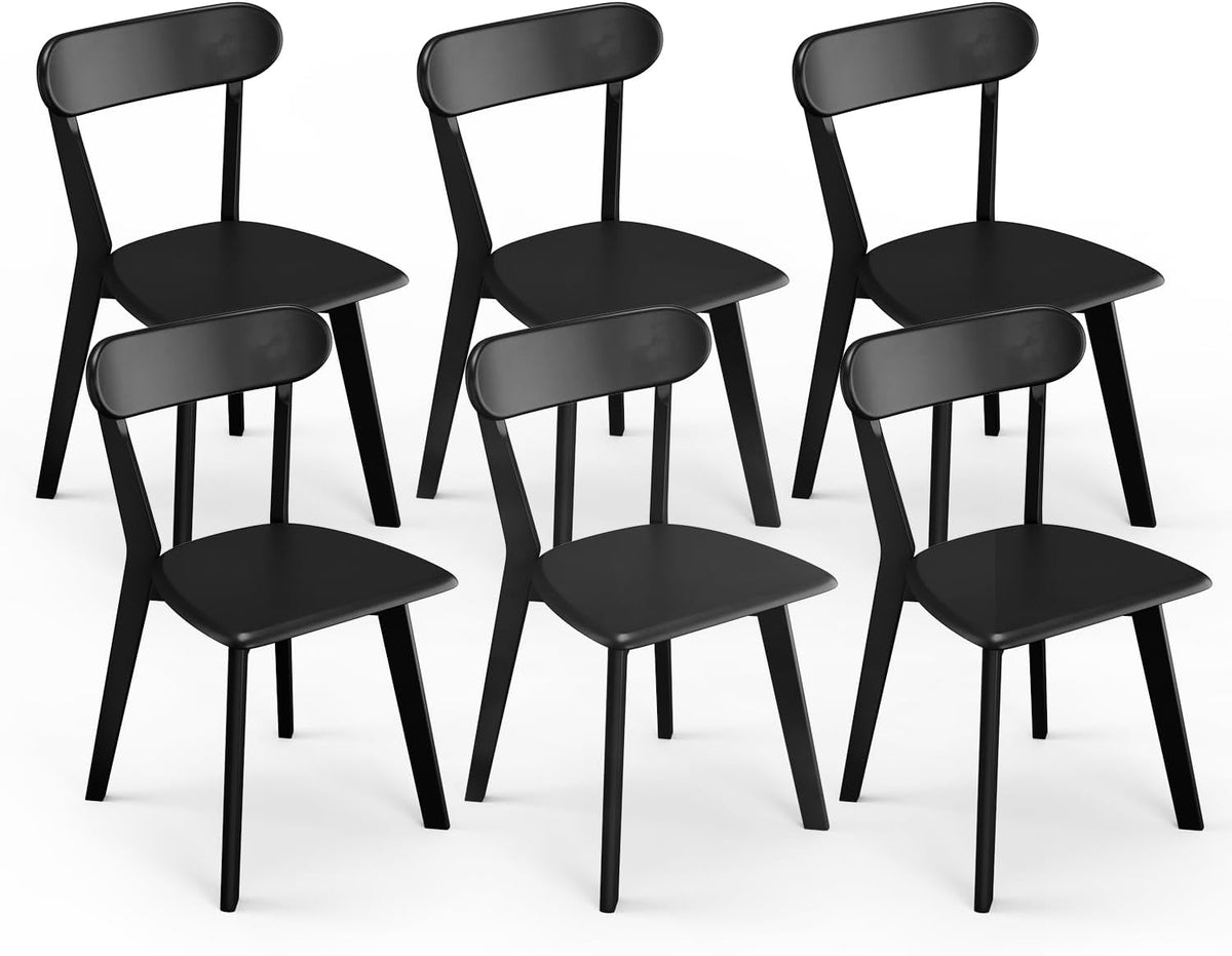 Solid Wood Dining Chairs Set of 6, Wooden Dining Room Chairs for Whole Family Use, Farmhouse Kitchen Chairs Set Suitable for Dining Room, Living Room, Black