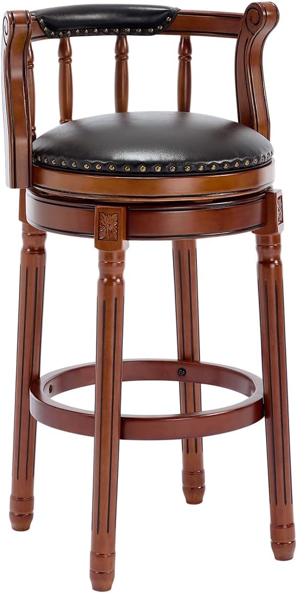 Cow top Leather Wooden Bar Stools, 360 Degree Swivel Bar Height Chair with Backs for Home Kitchen Counter, Morden Chair Barstools (Black, Bar Height-Seat Height 29.5”)