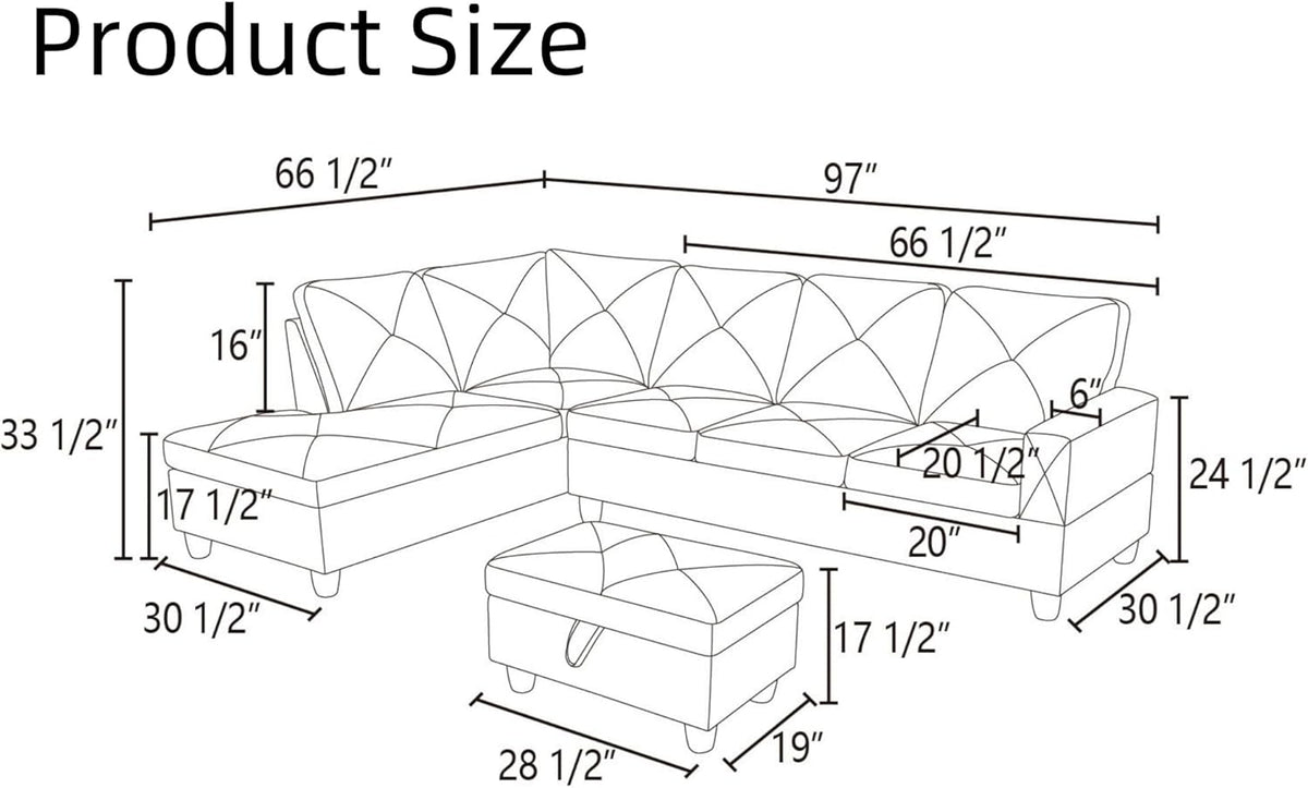 Modular Leather Sectional Couch, L Shaped Couch with Storage, Convertible Sofa with Ottomans, Modern Sectional Sofa for Living Room and Office, Ginger