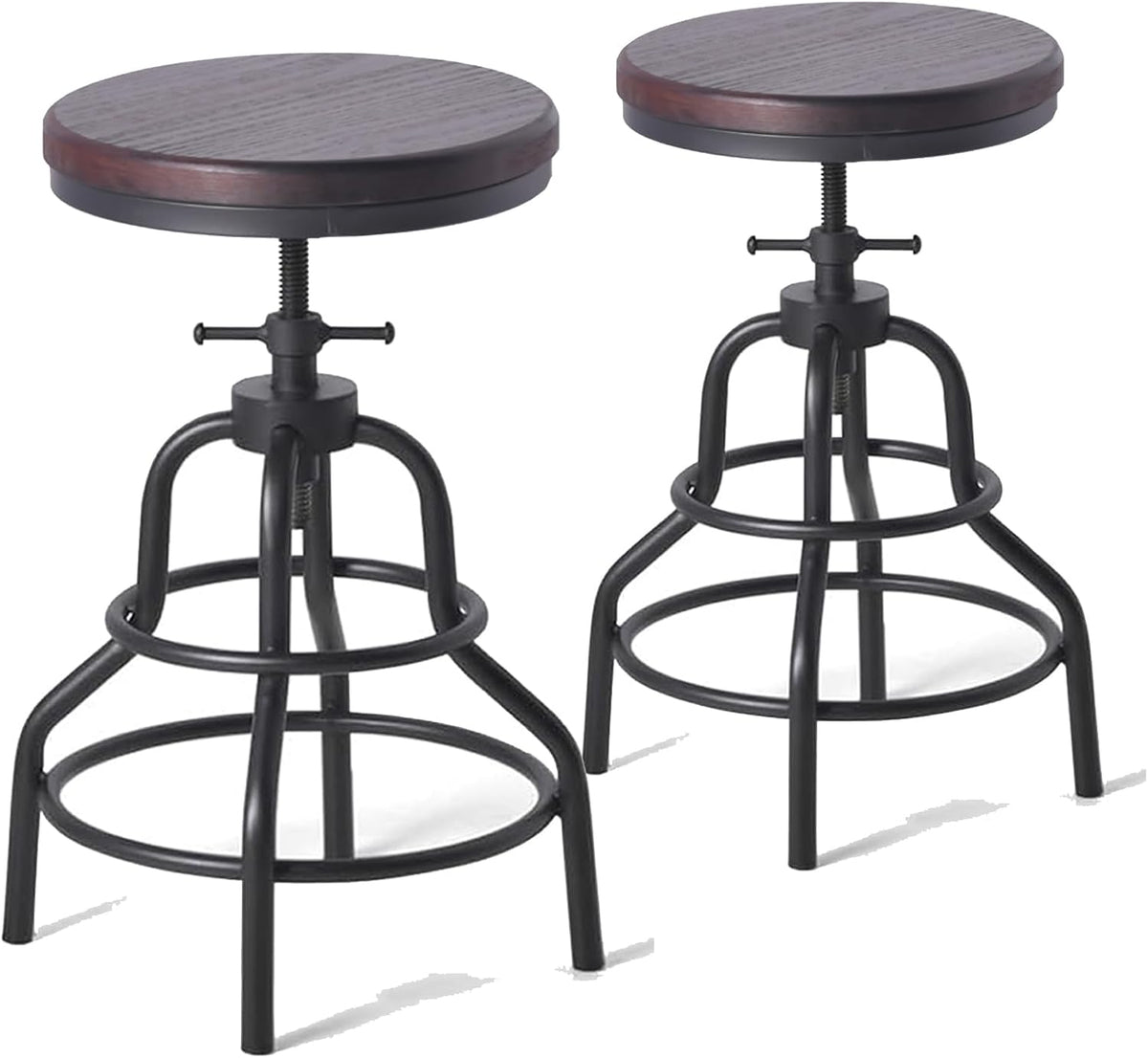 Diwhy Industrial Vintage Bar Stool, Kitchen Counter Height Adjustable Pipe Stool, Cast Iron, Swivel, Metal, 27 Inch, Fully Welded Set (Brown Wooden Top)