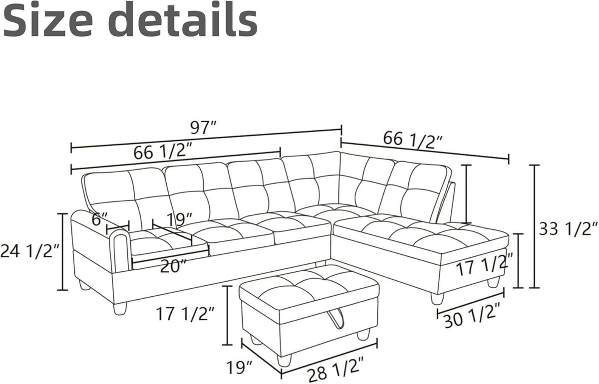L Shaped Sectional Couches for Living Room, Modern Modular Sectional Sofa with Ottoman Storage, Comfy L Shaped Couch with Chaise for Bedroom Apartment Furniture, Gray