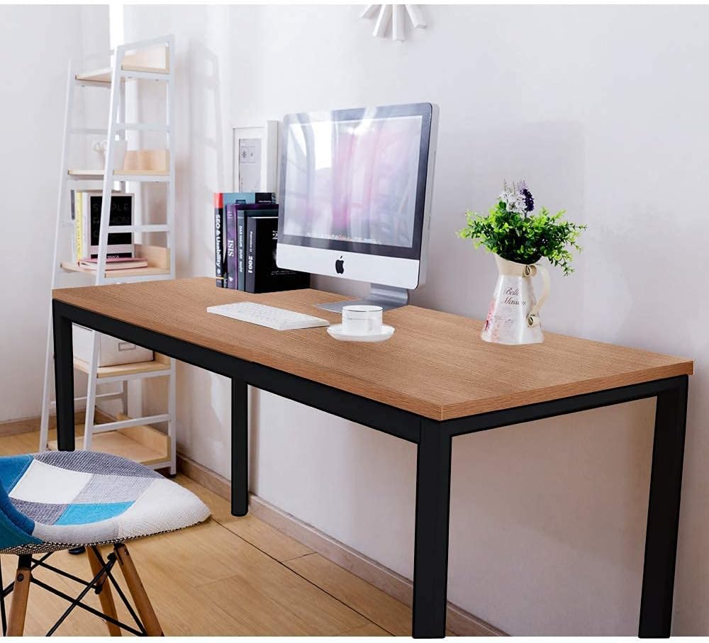 BIBOC 24X55 inches Computer Desk/Dining Table, Office Desk, Composite Wood Board Sturdy Writing Workstation for Home Office Walnut and Black Legs