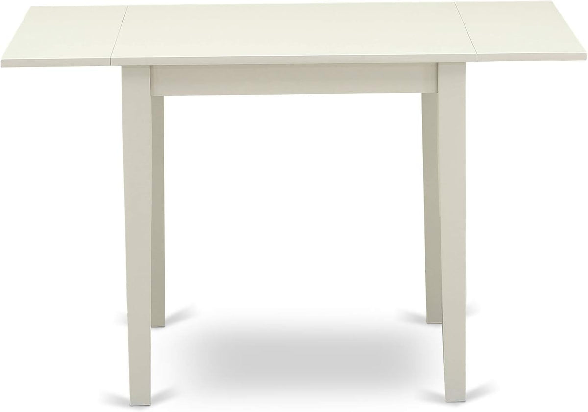 East West Furniture NDAV5-LWH-W 5 Piece Dining Room Table Set Includes a Rectangle Dining Table with Dropleaf and 4 Wood Seat Chairs, 30x48 Inch, Linen White