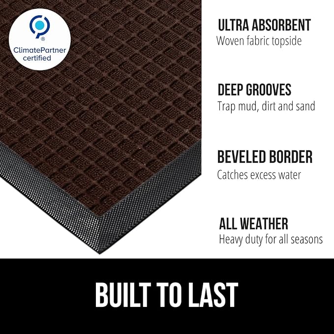 GORILLA GRIP 100% Waterproof All-Season WeatherMAX Doormat, US Designed Natural