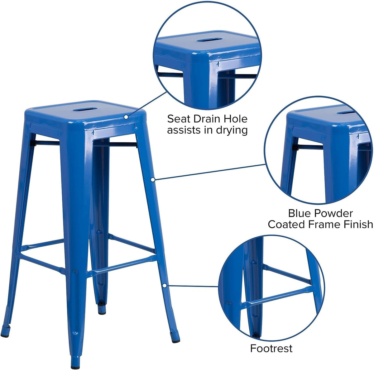 Flash Furniture Lily 4 Pack Commercial Grade 30" High Backless Blue Metal Indoor-Outdoor Barstool with Square Seat
