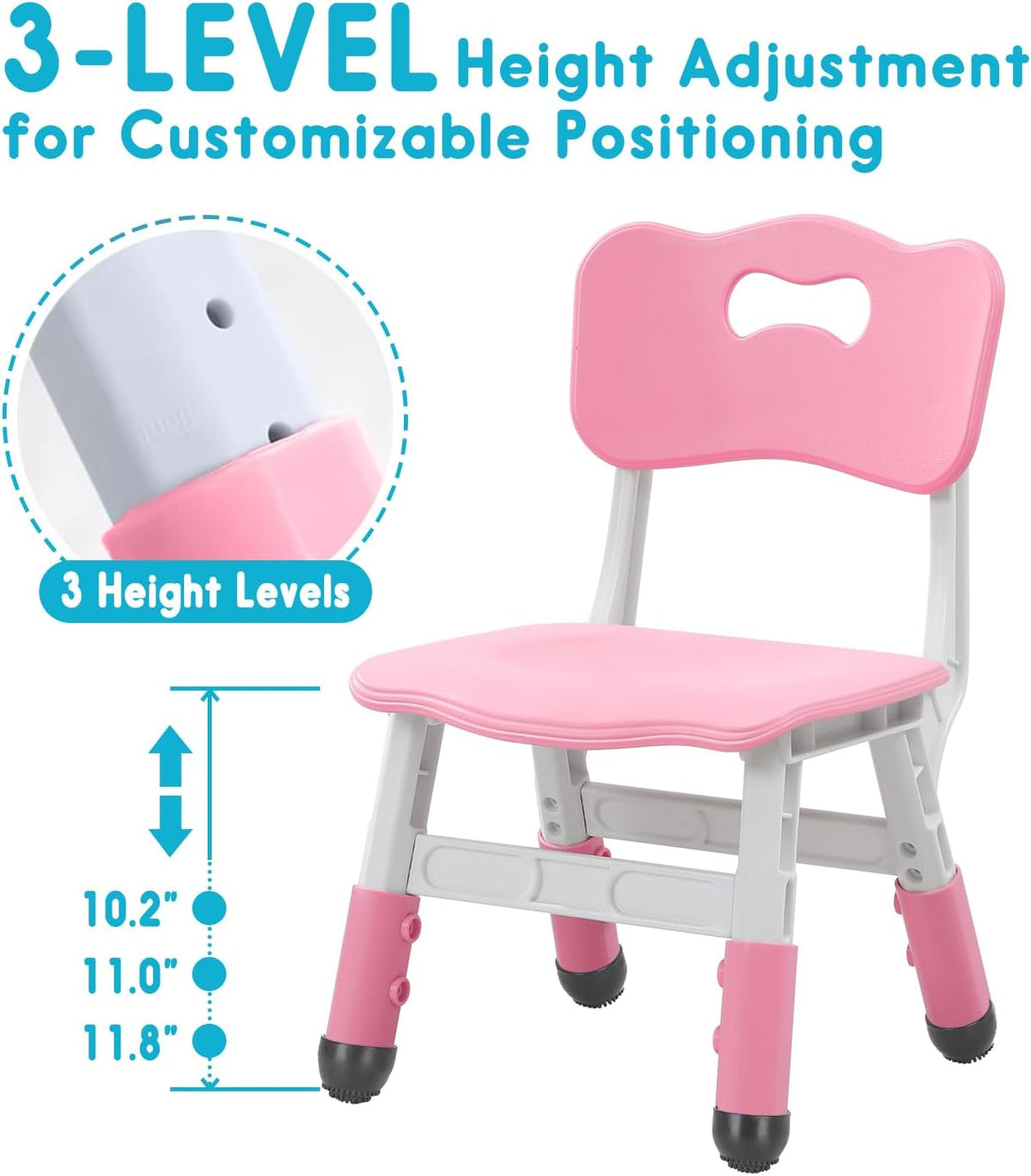 Kids Height Adjustable Toddler Chair Max Load 220LBS Plastic Indoor Outdoor for Children Age 1-6 School Home Daycare Use Pink