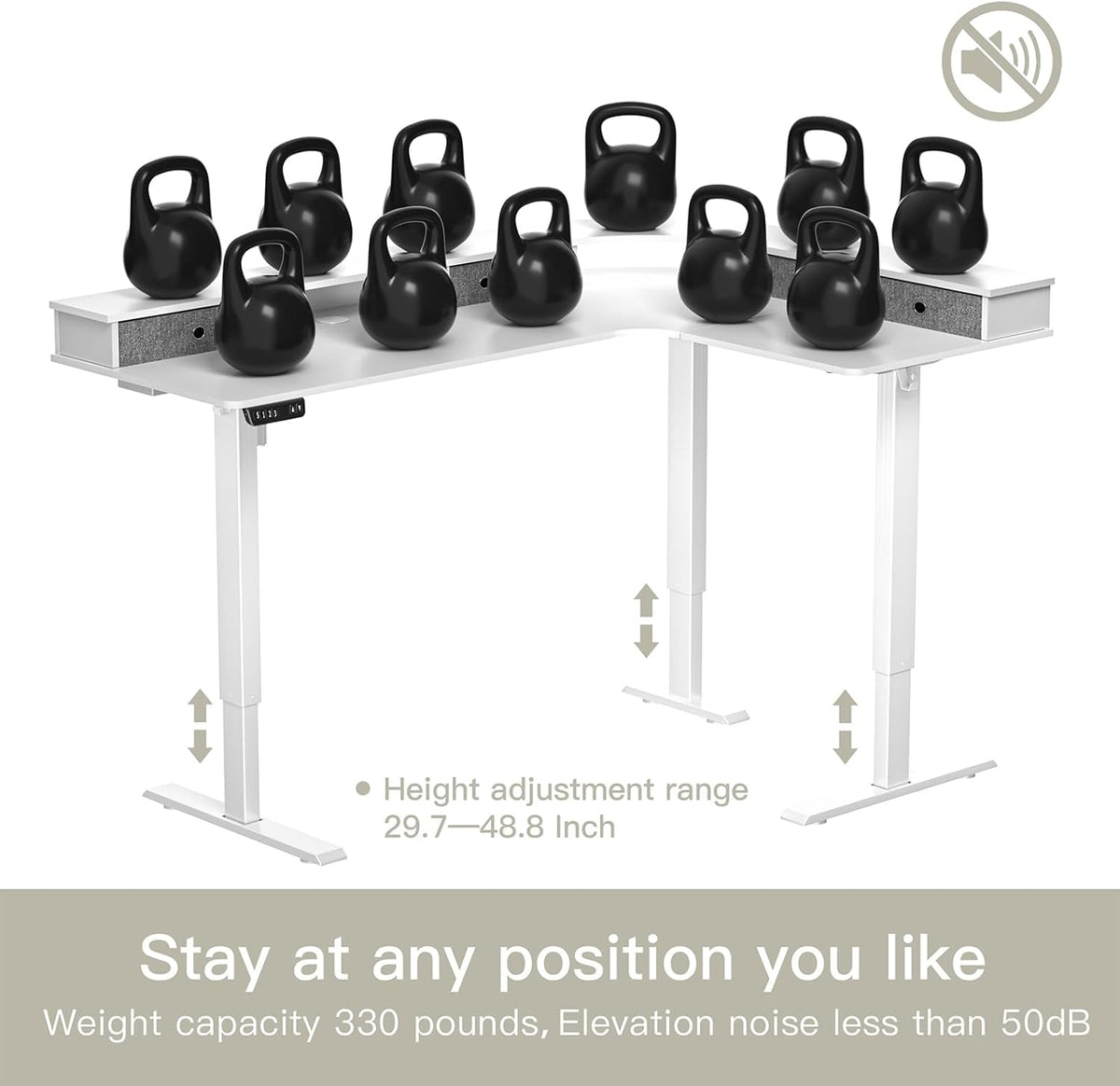 67" L Shaped Standing Desk, Electric Height Adjustable Corner Table with Drawers, Modern Standing Gaming Desk with Monitor Stand for Home Office Entertainment, Snow White