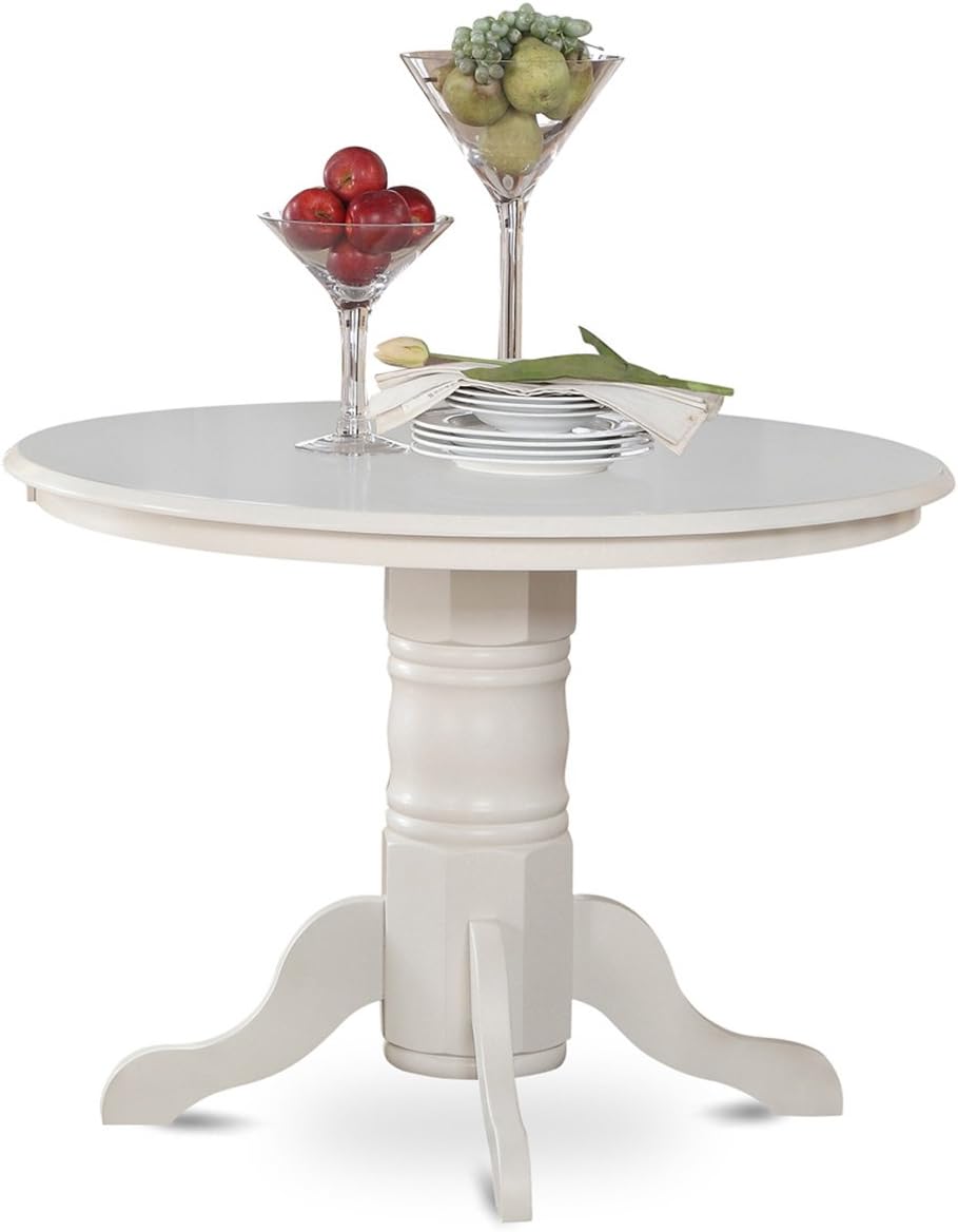 East West Furniture SHCL5-LWH-W 5 Piece Dining Table Set for 4 Includes a Round Kitchen Table with Pedestal and 4 Kitchen Dining Chairs, 42x42 Inch, Linen White