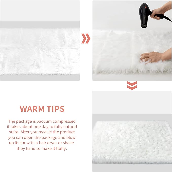 CIICOOL Faux Fur Rug White Fluffy Area Rugs