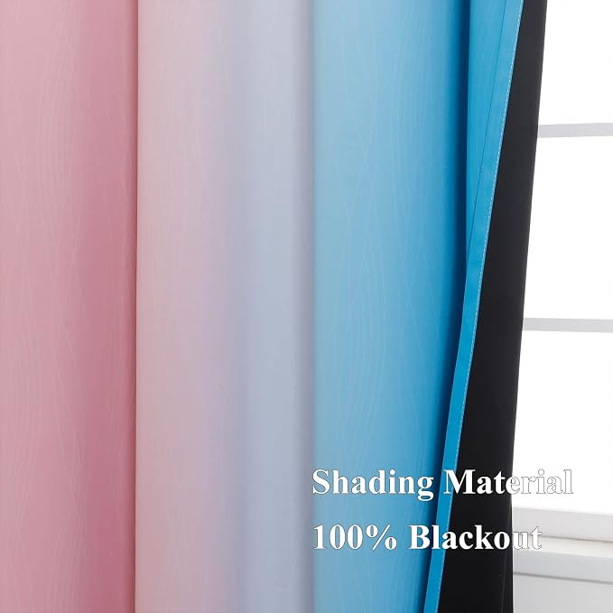 Estelar Textiler Ombre Pink and Blue Blackout Curtains 72 Inch Length 2 Panels