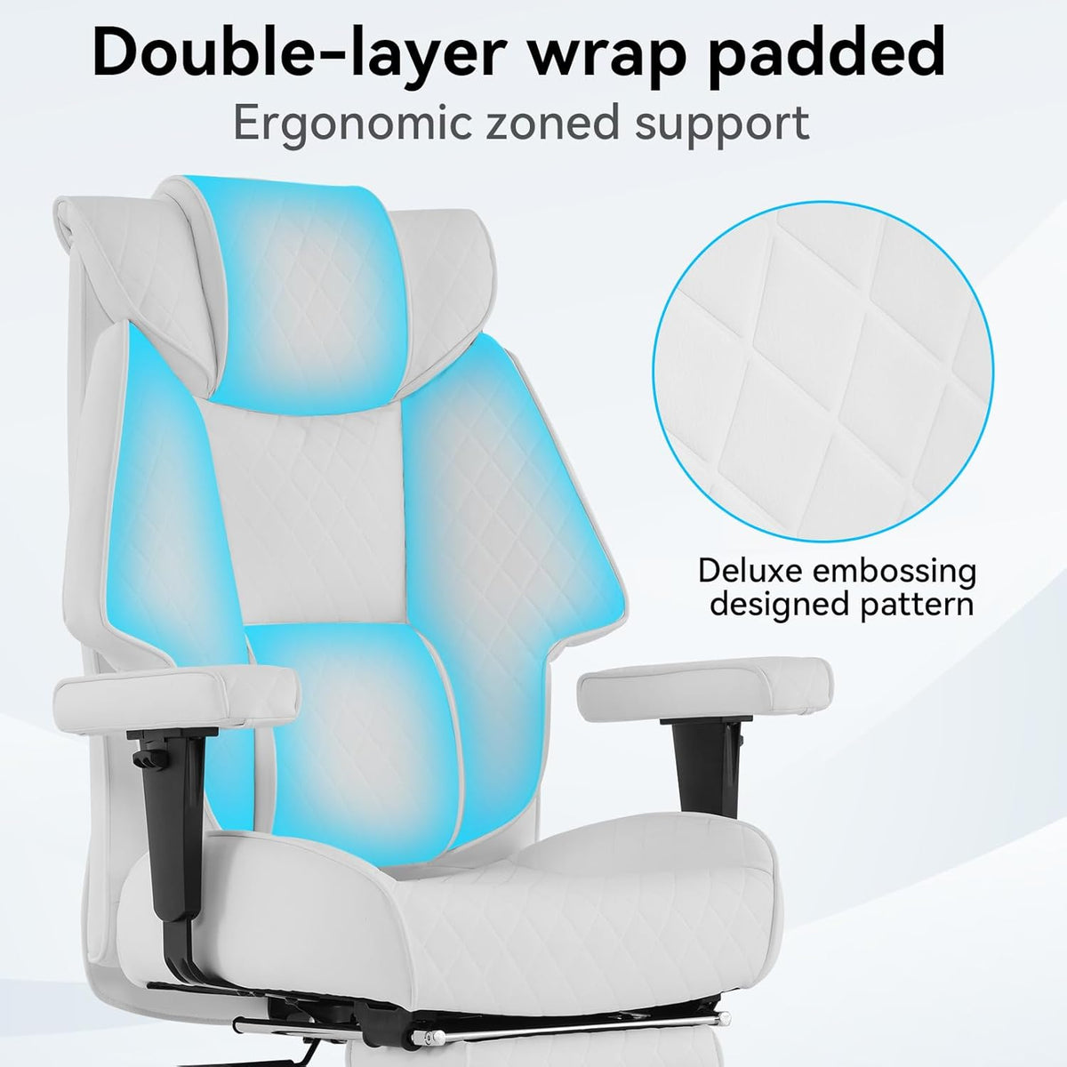 Big and Tall Office Chair with Footrest, PU Leather High Back Executive Office Chair 400lbs, Ergonomic Computer Chairs Lumbar Support for Heavy People (White)