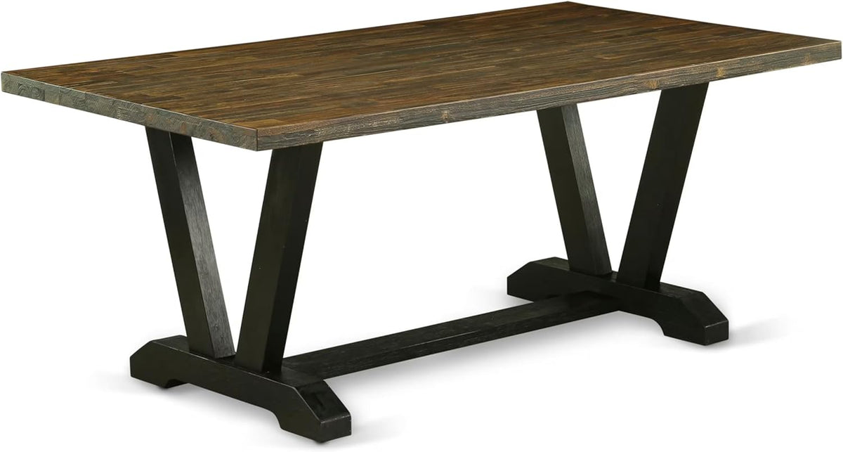 East West Furniture V677MZ650-6 6 Piece Dining Set Contains a Rectangle Dining Room Table with V-Legs and 4 Dark Gotham Grey Linen Fabric Parson Chairs with a Bench, 40x72 Inch, Multi-Color