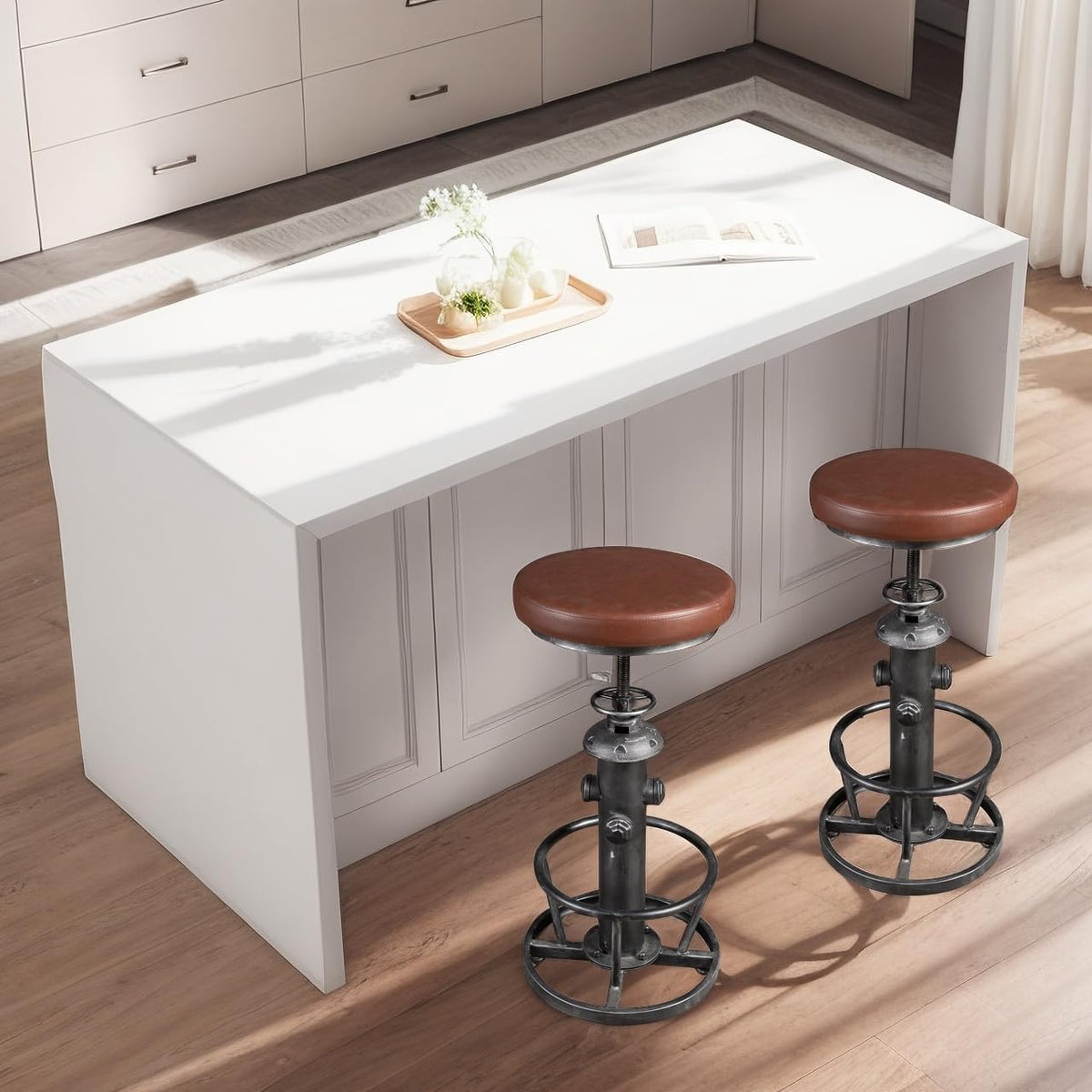 Industrial Swivel Bar Stools Kitchen Island Dining Chairs Pu Seat Bar Counter Height Adjustable 25-31inch