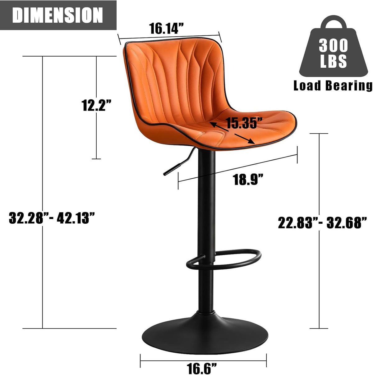 YOUNIKE Single Orange Bar Stools Modern Swivel Counter Height Bar Chair with Back Adjustable Kitchen Island Faux Leather Padded Barstools taburetes de bar Breakfast sillas para barra de cocina 1PCS
