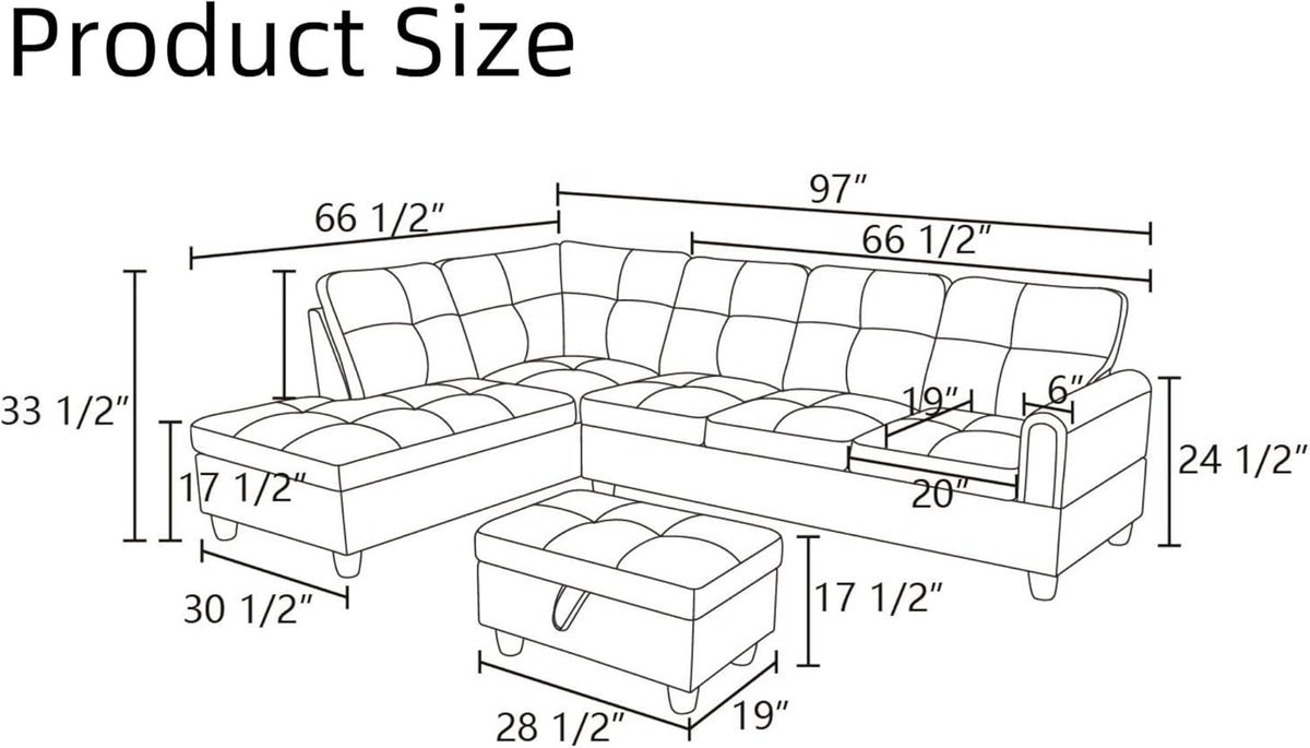 Convertible Sectional Couch, Large L Shaped Couch with Storage, Modern Modular 5-Seat Sectional Sofa with Ottomans for Living Room and Office, Black Grey
