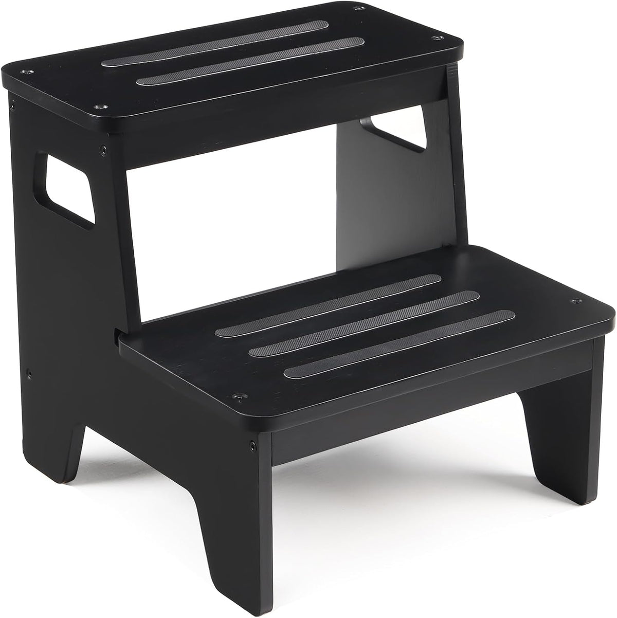 Wooden Step Stools for Kids, Heavy Duty Bamboo 2-Step Stepping Stools for Toddlers, DIY Non-Slip Pads & Handles, for High Bed, Bathroom, Toilet, Kitchen, RV, Black