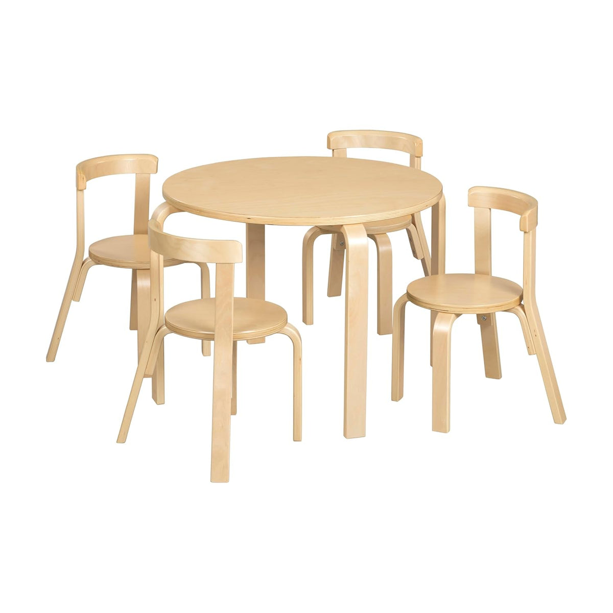 ECR4Kids Bentwood Table and Curved Back Chair Set, Kids Furniture, Natural, 5-Piece