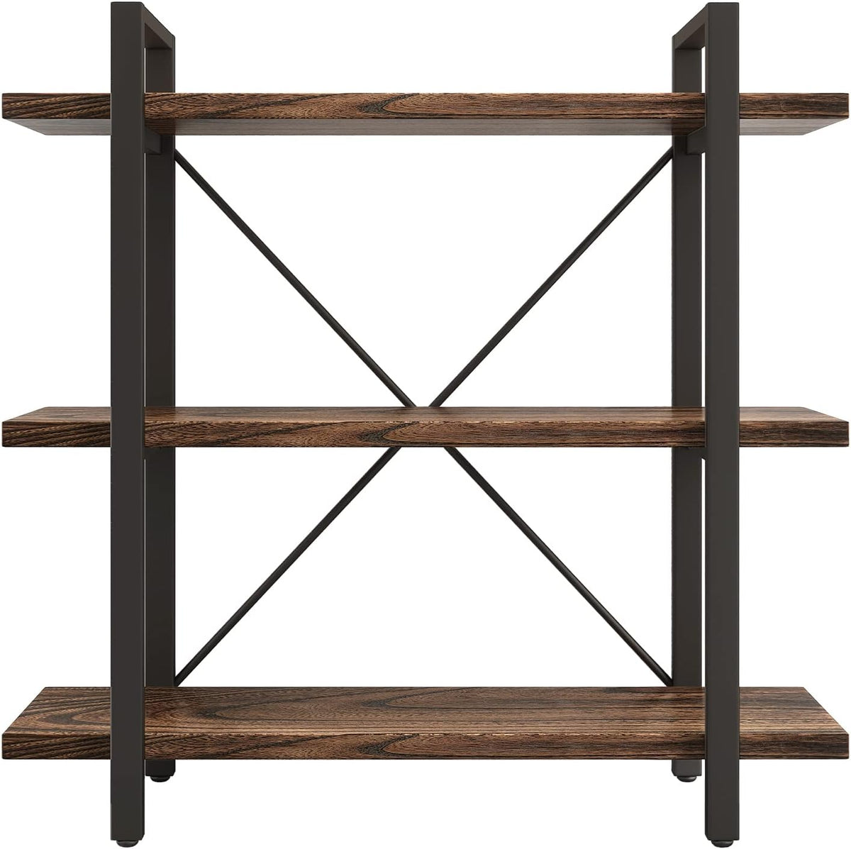 3 Tier Bookshelf Modern Rustic Open Bookshelf Office Solid Wood Bookcase and Book Shelves Wood and Metal Shelving Unit,Distressed Brown (AY-02-3Tier)