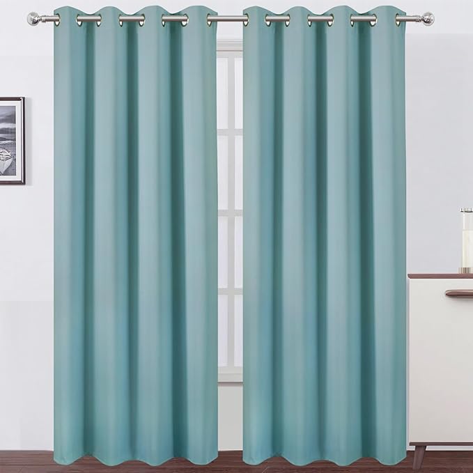 LEMOMO Blackout Curtains 52 x 90 inches Long Stone Blue Curtains Set of 2