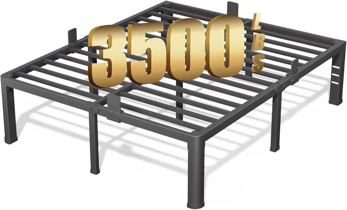 FUIOBYVV 18 Inch King Bed Frame with Rounded Corner and Headboard Hole Mattress Retainers 3500 LBS Metal Heavy Duty Steel Slats Support No Box Spring Needed Platform Noise Free Easy Assembly