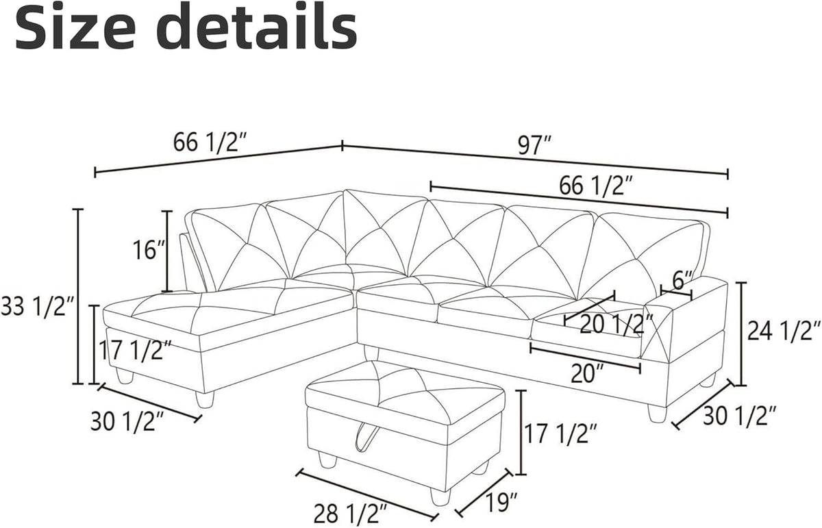 L Shaped Sectional Couch Sofa, Modern Couches for Living Room, Comfy 4 Seat Modular Sectional Sofa with Ottoman Storage for Bedroom Apartment, White