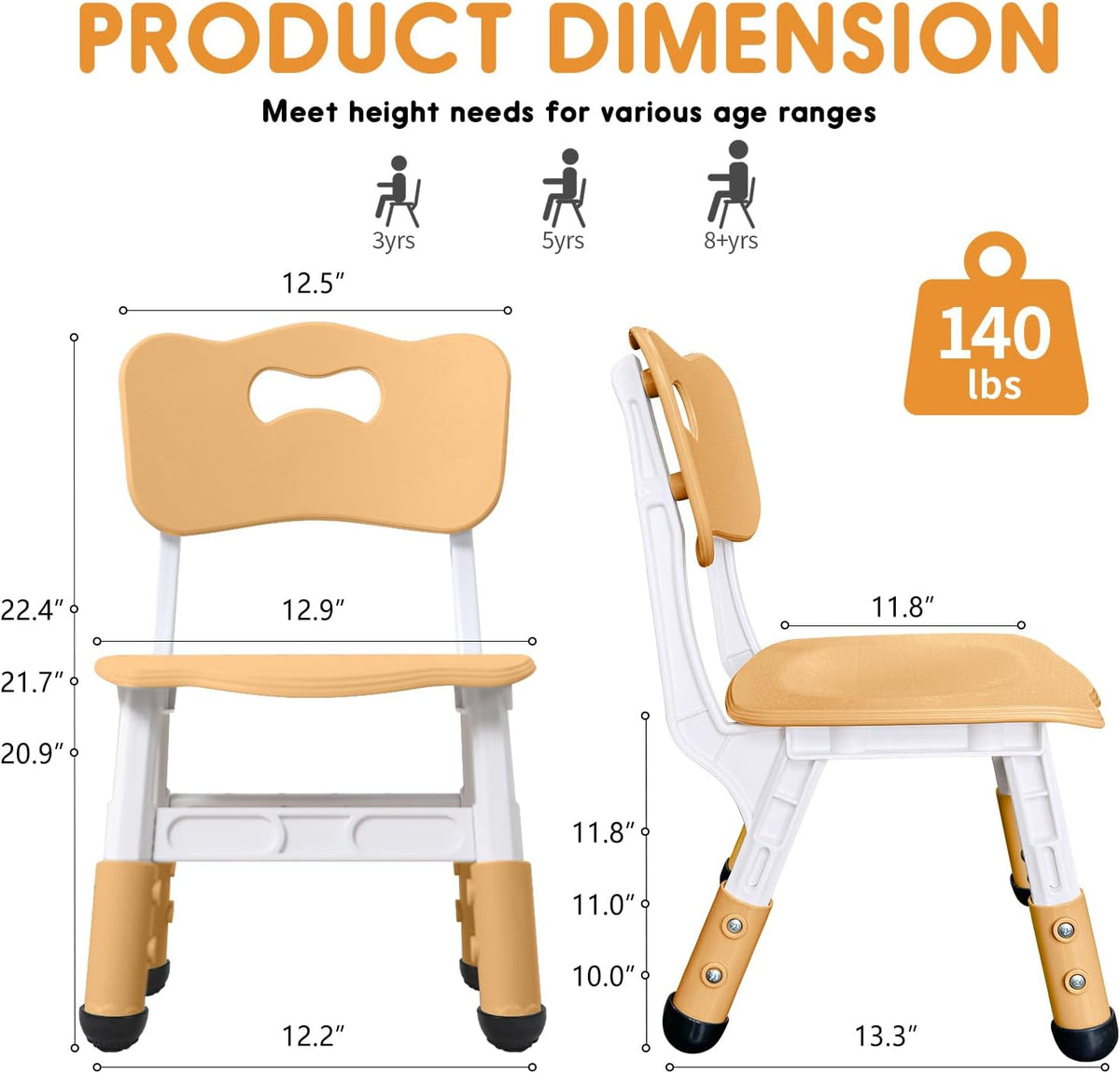Kids Chair Adjustable Height Children Chairs Suitable for Children Age 2-8 with Foot Covers for Home Classroom Kindergarten and Children's venues Two-Pack