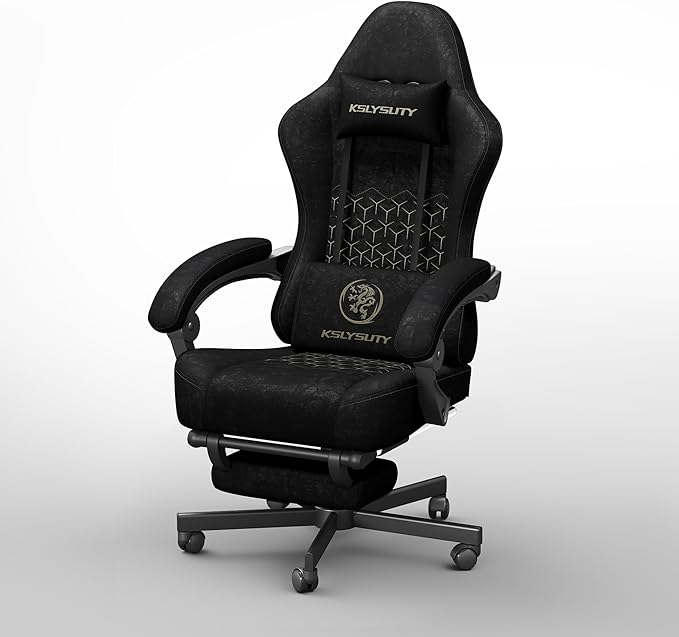 Gaming Chair Breathable Leather with Pocket Spring Cushion,Wide and High Ergonomic Office Chair with Headrest,Computer Gaming Chair with Footrest for Adult and Teen,Black