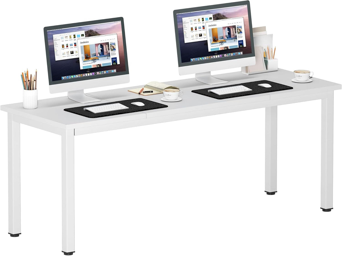 DlandHome 71 inches X-Large Computer Desk, Composite Wood Board, Decent and Steady Home Office Desk/Workstation/Table,White,23.6Wide