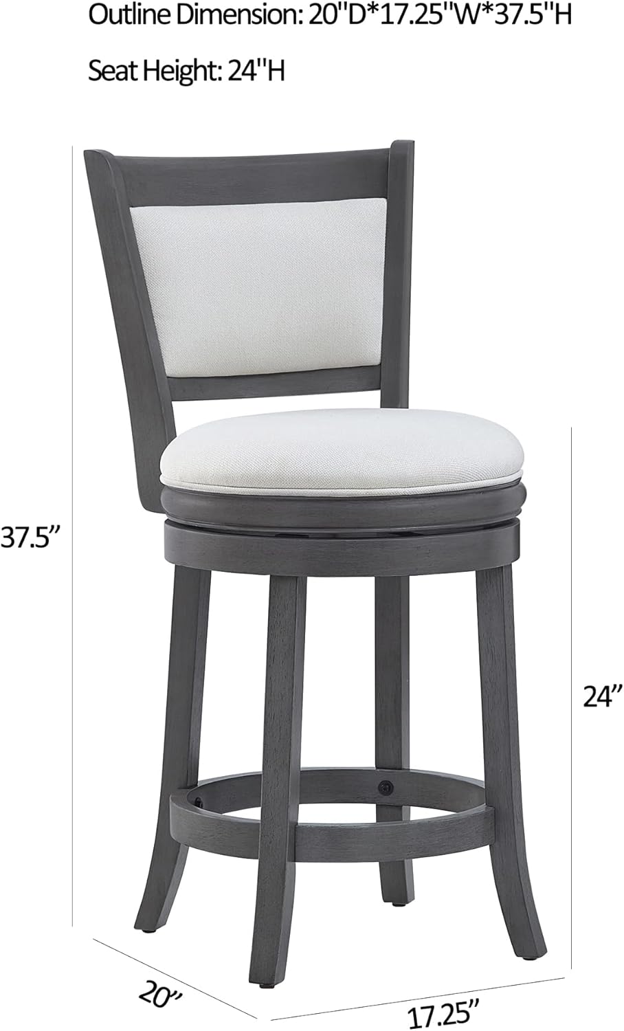 Ball & Cast Upholstered Swivel Counter Stools Kitchen Bar Stools 24" Seat Height Wooden Stool Chair, Cream White Set of 1