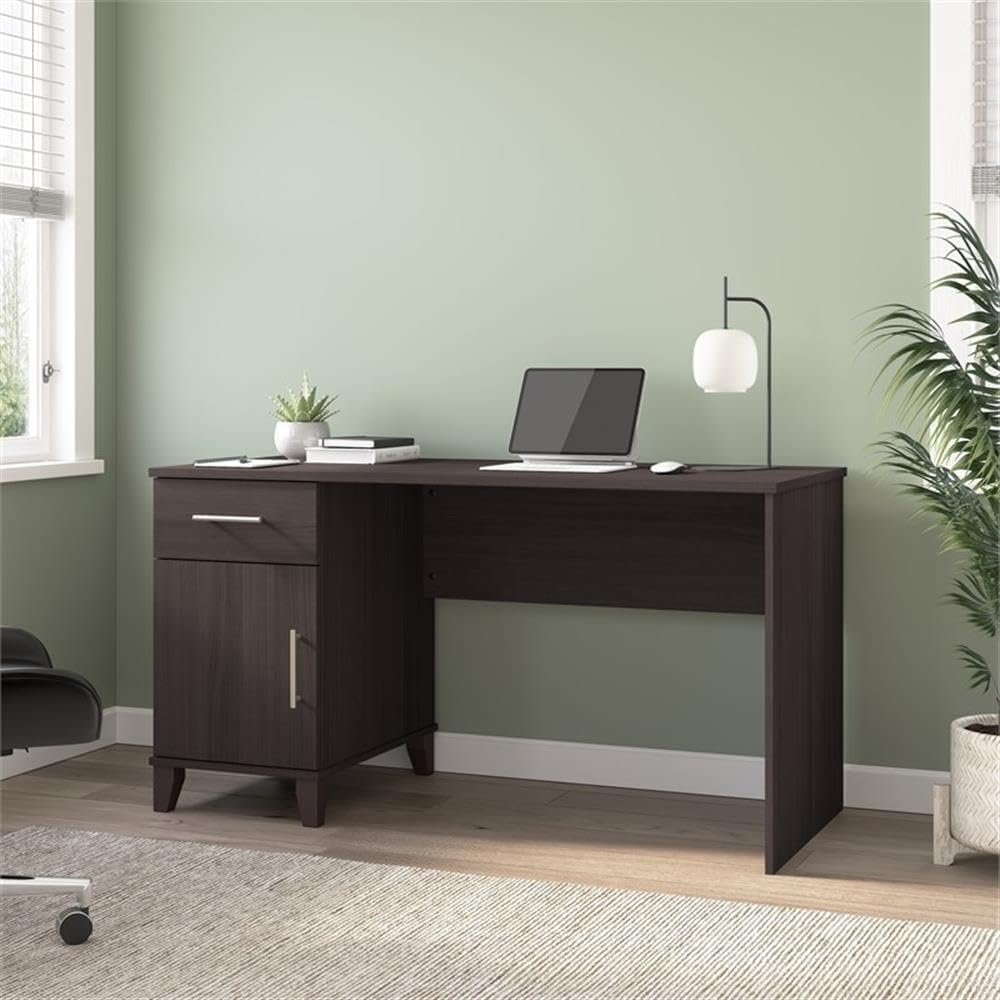 Bush Furniture Somerset 54W Office Desk with Drawer and Storage Cabinet in Storm Gray | Computer Table for Home Office Workspace