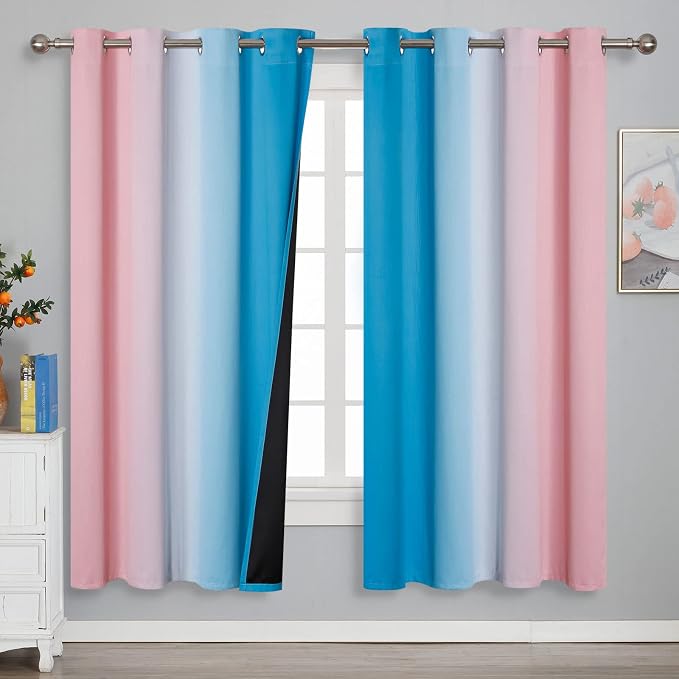 Estelar Textiler Ombre Pink and Blue Blackout Curtains 72 Inch Length 2 Panels
