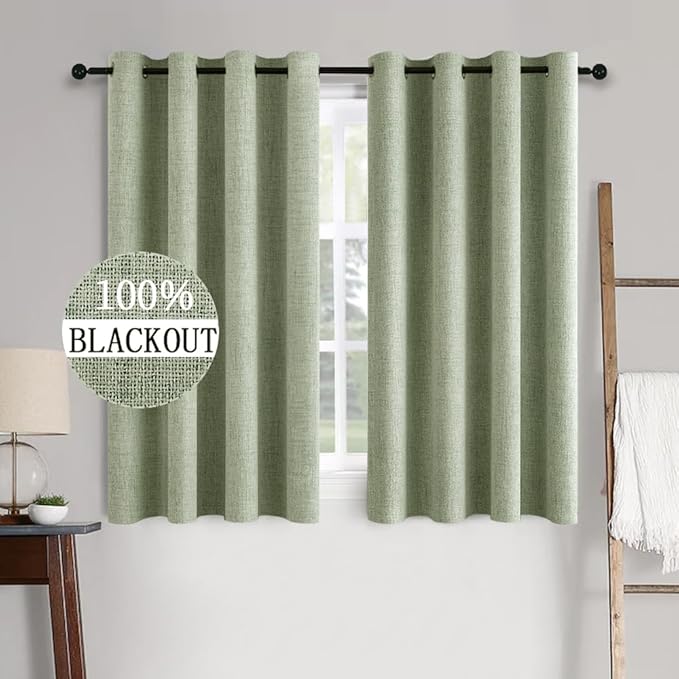 MIULEE Linen Texture Curtains for Bedroom Solid 100% Blackout Thermal Insulated