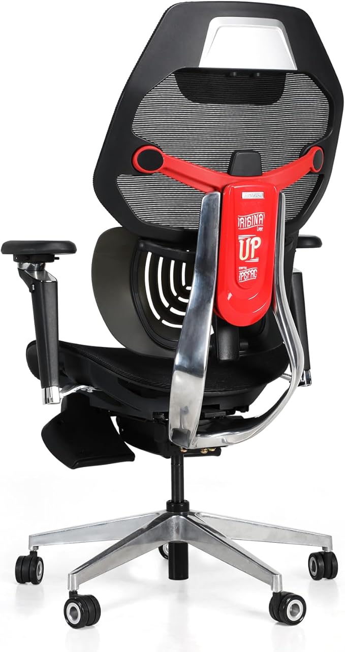ES2T Computer Desk Gaming Chair with 2-Piece Protrusion Adjustable Lumbar Support Trackmaster 6D Armrest Height Adjustable with 2D Leather Headrest 136° Tilt for Office and Gaming