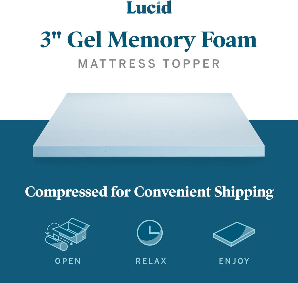 LUCID Mattress Topper, Twin XL, 3 Inch, Memory Foam - Gel Infused Mattress Topper - CertiPUR Certified